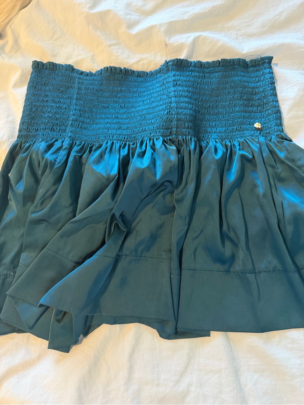 QUEEN OF SPARKLES Smocked Pleated Mini Skirts in White, Turquoise, Teal, Fuchsia - Picture 6 of 6